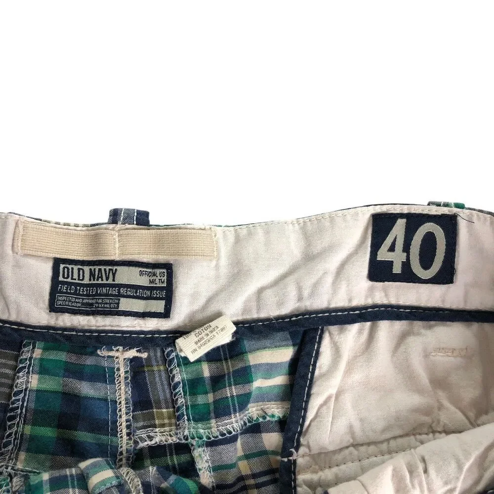 Y2K Old Navy Shorts Mens 40 Patchwork Madras Plaid Field Tested Regulation Issue